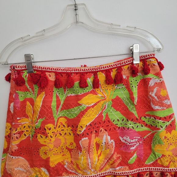 Anthropologie Verb Electra Eyelet Skirt Tropical Bold Floral Women Tassels Small - Picture 6 of 11